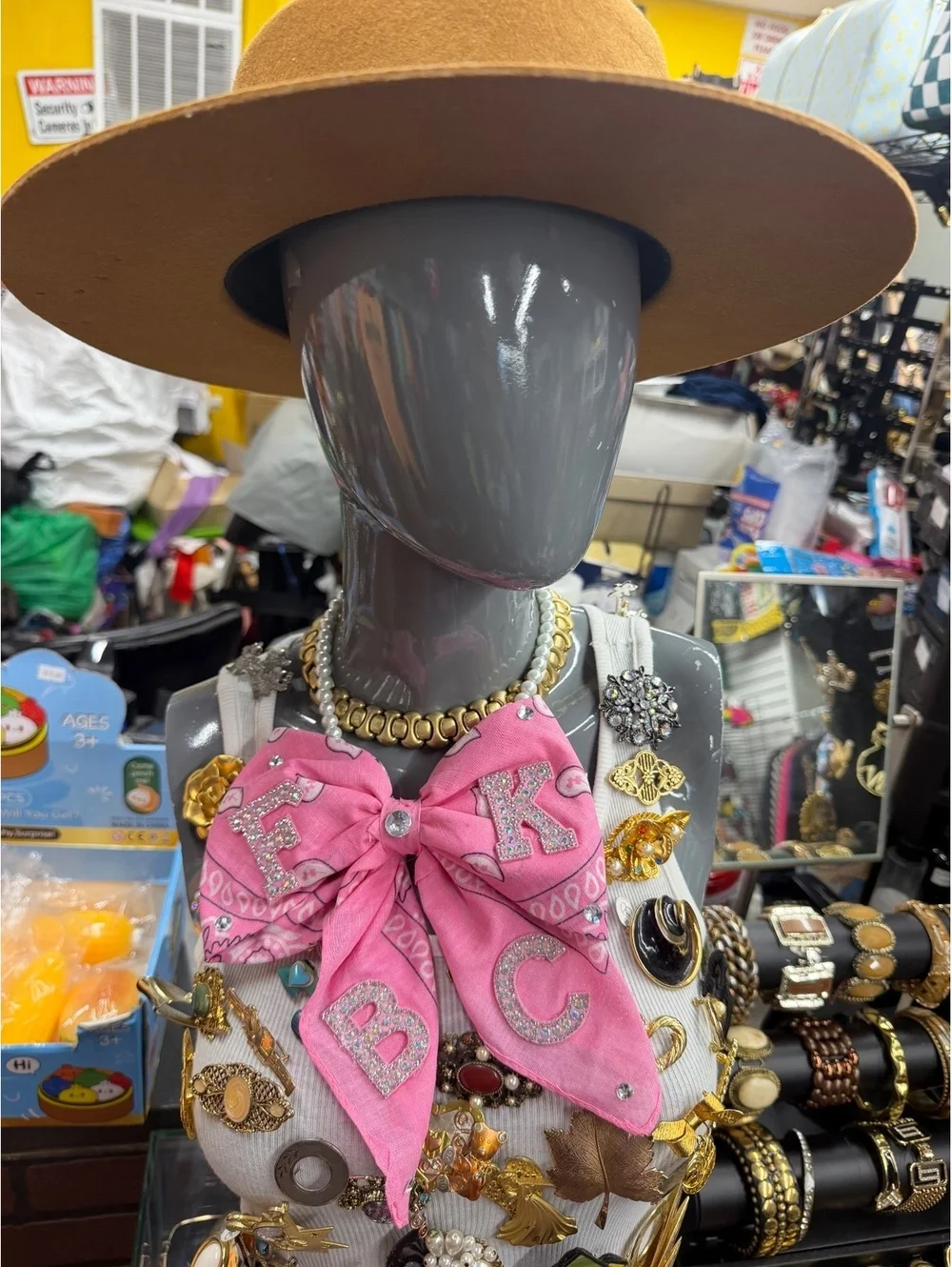 Breast Cancer Awareness Pink Bow Tie Necklace FKBC Rhinestone Statement Piece
